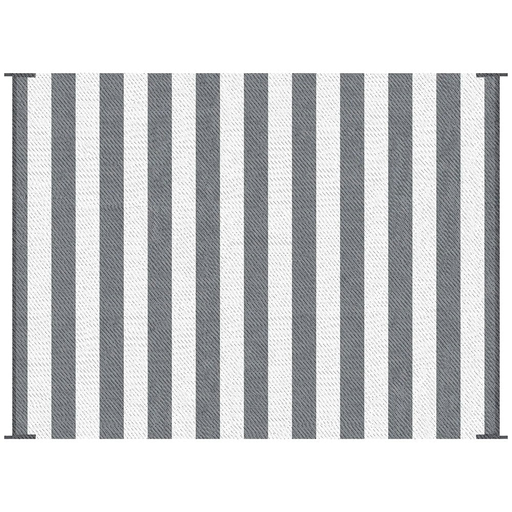 GVN Floor Rug,Indoor Door Mat,Reversible Outdoor Rug, 9'x 12' Waterproof Straw Floor Mat, Portable RV Camping Carpet, Gray & White Striped