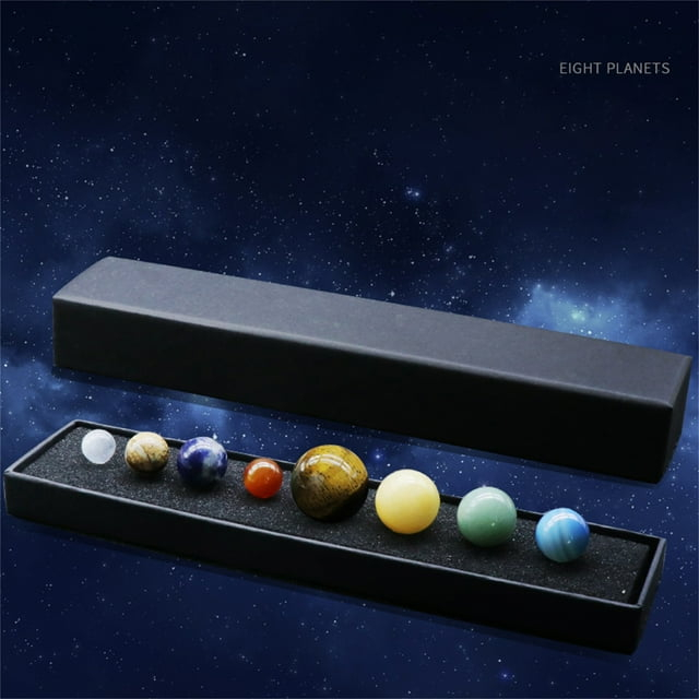 Dengmore Solar System 8 Planets Natural Gemstones Sphere with Gift Box Desk Ornaments Home Decorations