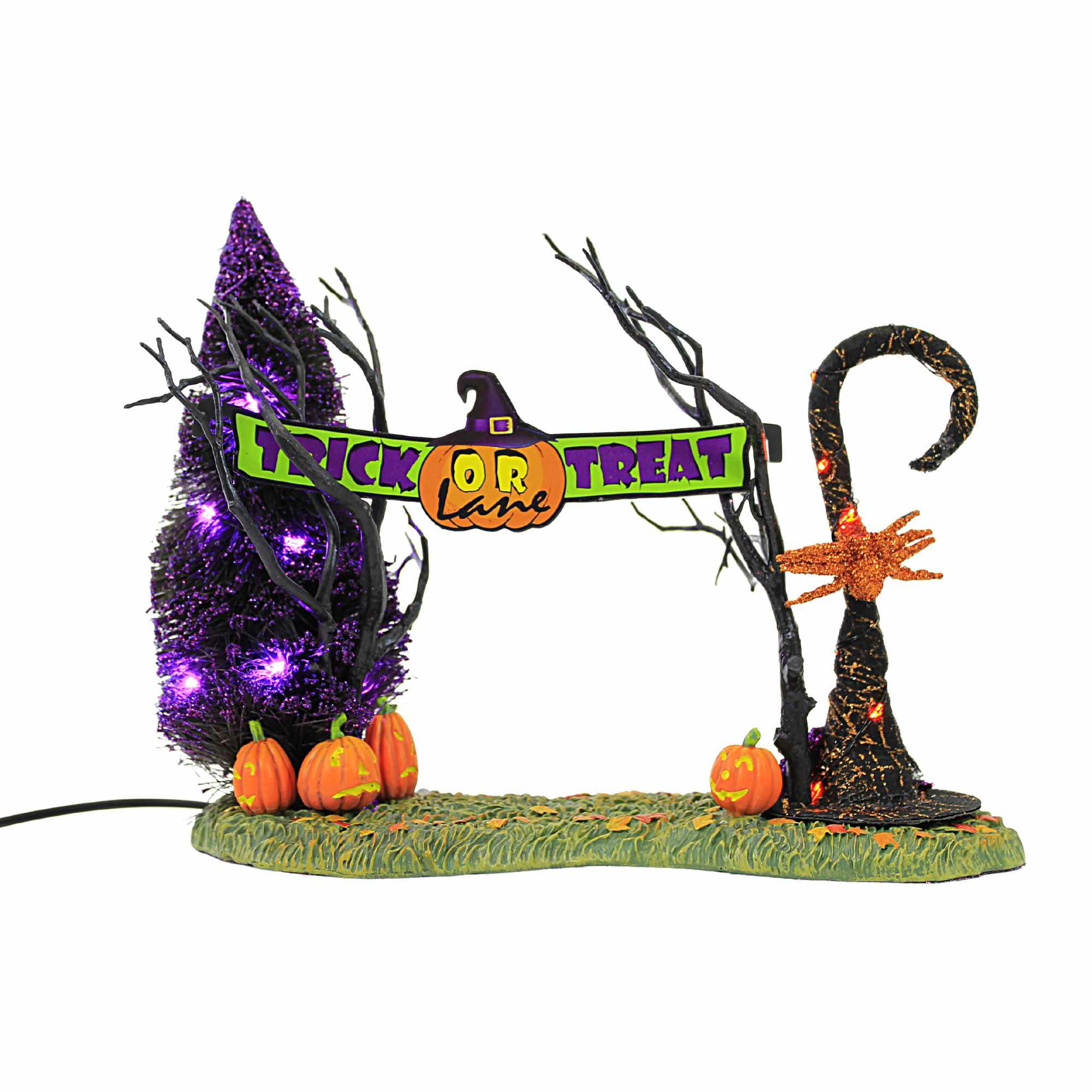 Department 56 Villages 7.75 In Lit Trick Or Treat Lane Entrance Spider Sisal Tree Sign Village Accessories