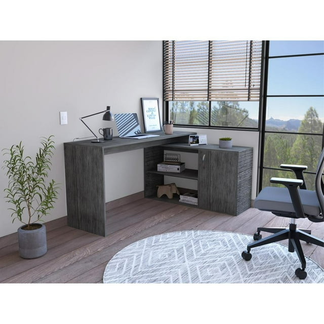 Depot E-Shop DE-ELI6595 Boston L-Shaped Desk, Smokey Oak