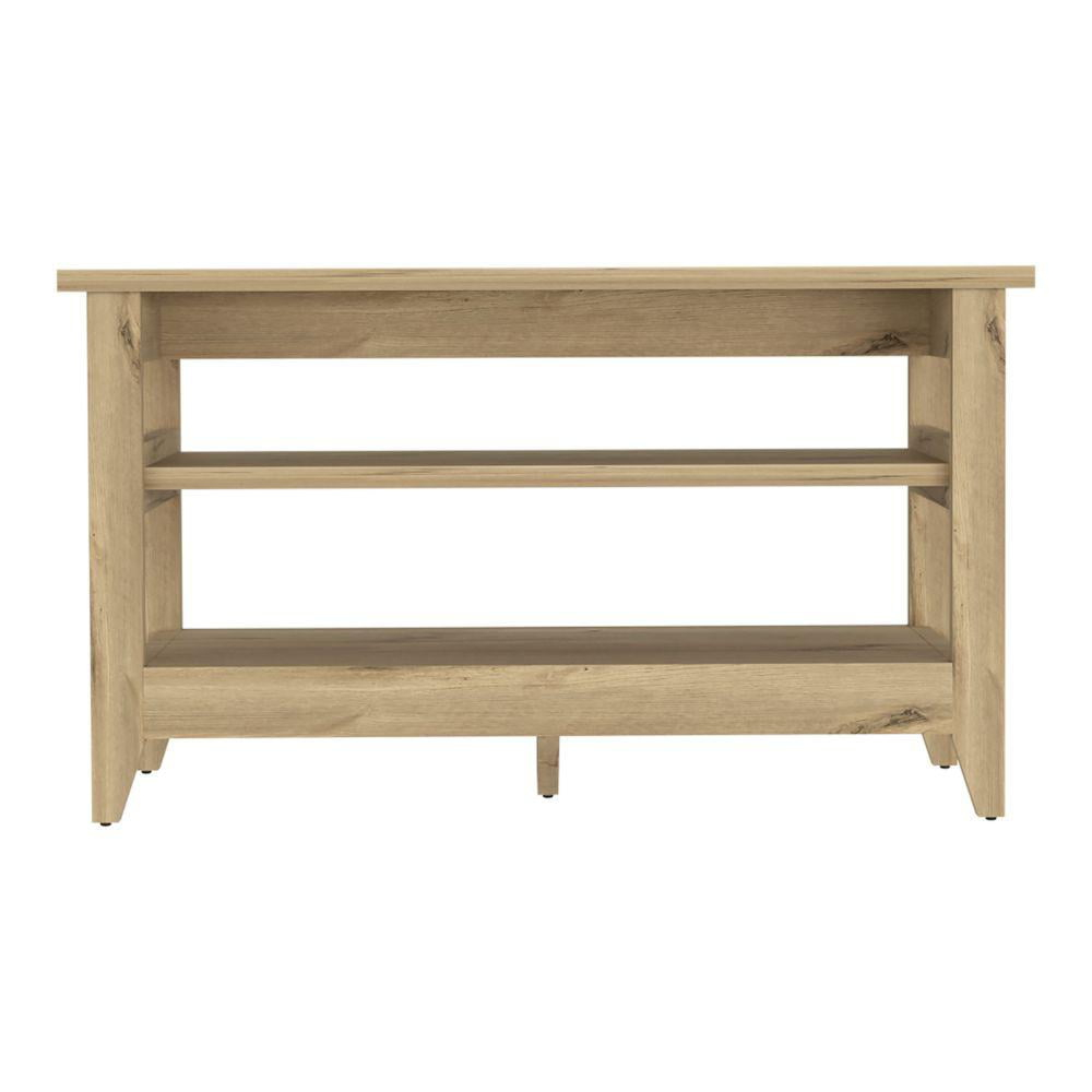 Depot E-Shop Mason Storage Bench With 4 Legs And 2 Open Shelves, Light Oak