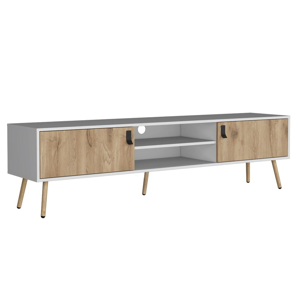 Depot E-Shop Toka TV Rack with 2 Hinged Doors and Central Shelves