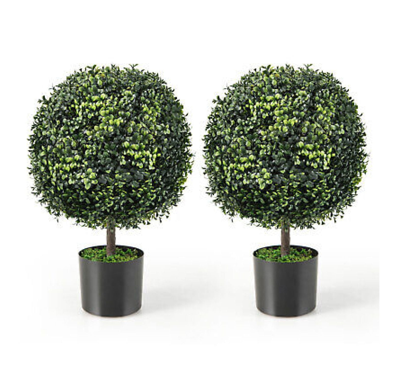 22’’ Faux Boxwood Topiary Ball Tree Set of 2, Artificial Plants Outdoor Weather Resistant, Cement-Filled Potted Bushes, Evergreen Topiary Trees Artificial for Porch Decoration Indoor Outdoor