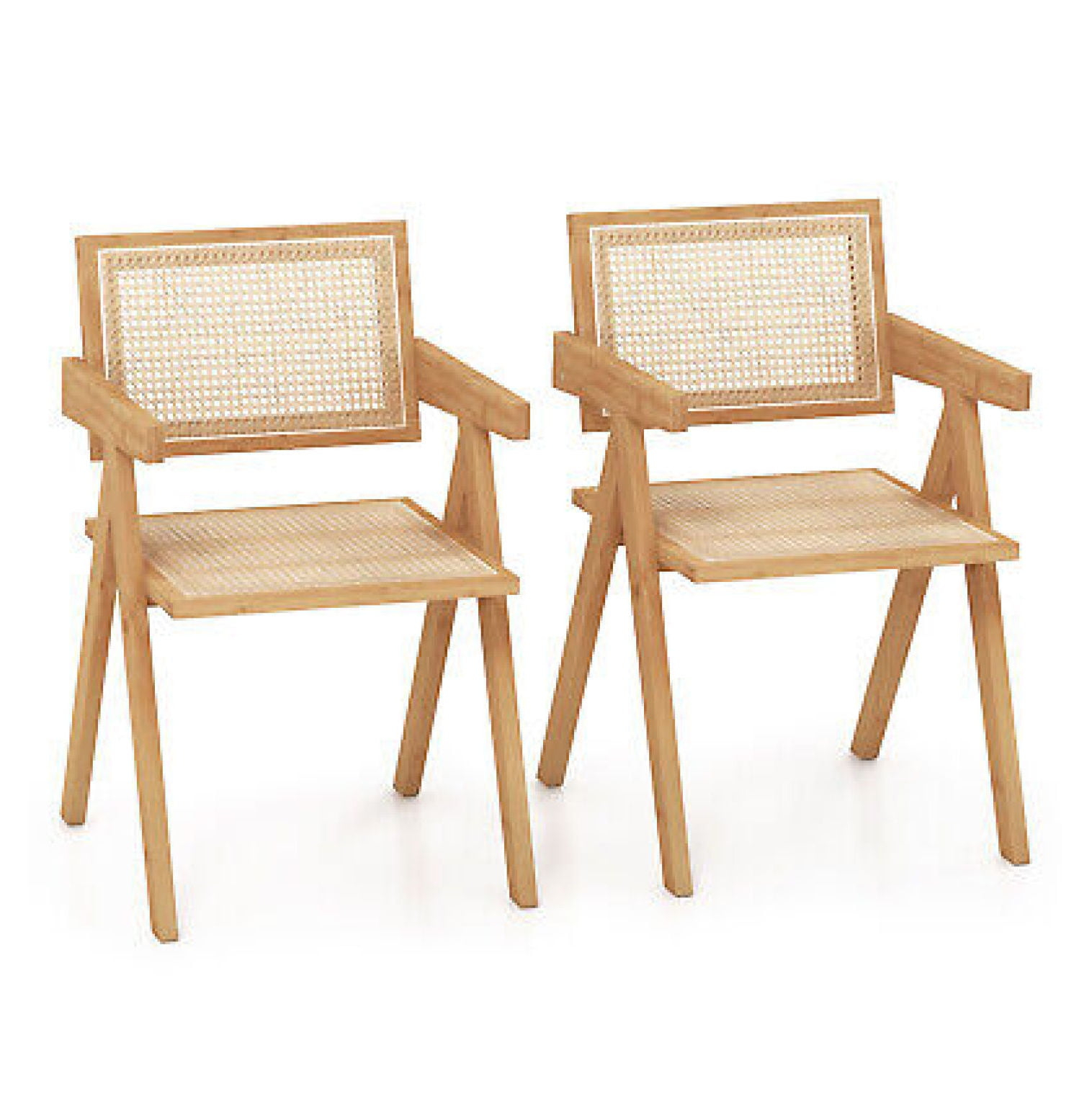 Galaxera Set of 2 Rattan Accent Chairs Century Dining Armchair Bamboo Frame Kitchen