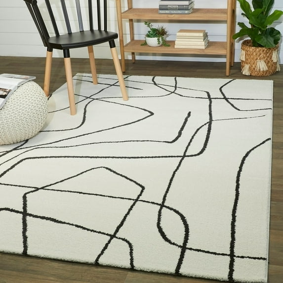Descartes Abstract Modern Area Rug Charcoal 6'7" Square 6' Square Ivory