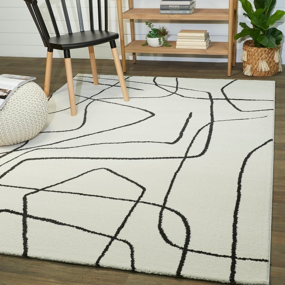 Descartes Abstract Modern Area Rug Charcoal 8'9" x 12' 9' x 12' Ivory