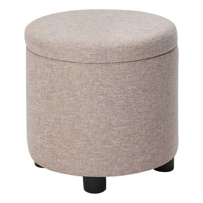 Designs4Comfort Round Accent Storage Ottoman with Reversible Tray Lid, Dark Blue Fabric