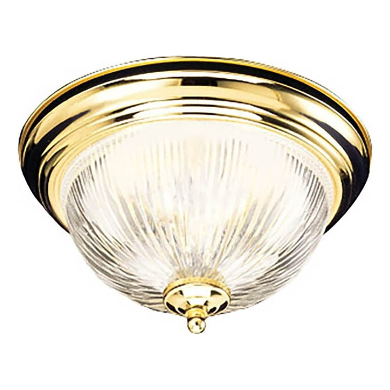 Design House 503037 Millbridge Traditional 1-Light Indoor Flush Mount Ceiling Light Dimmable Clear Ribbed Glass for Bedroom Dining Room Kitchen, Polished Brass