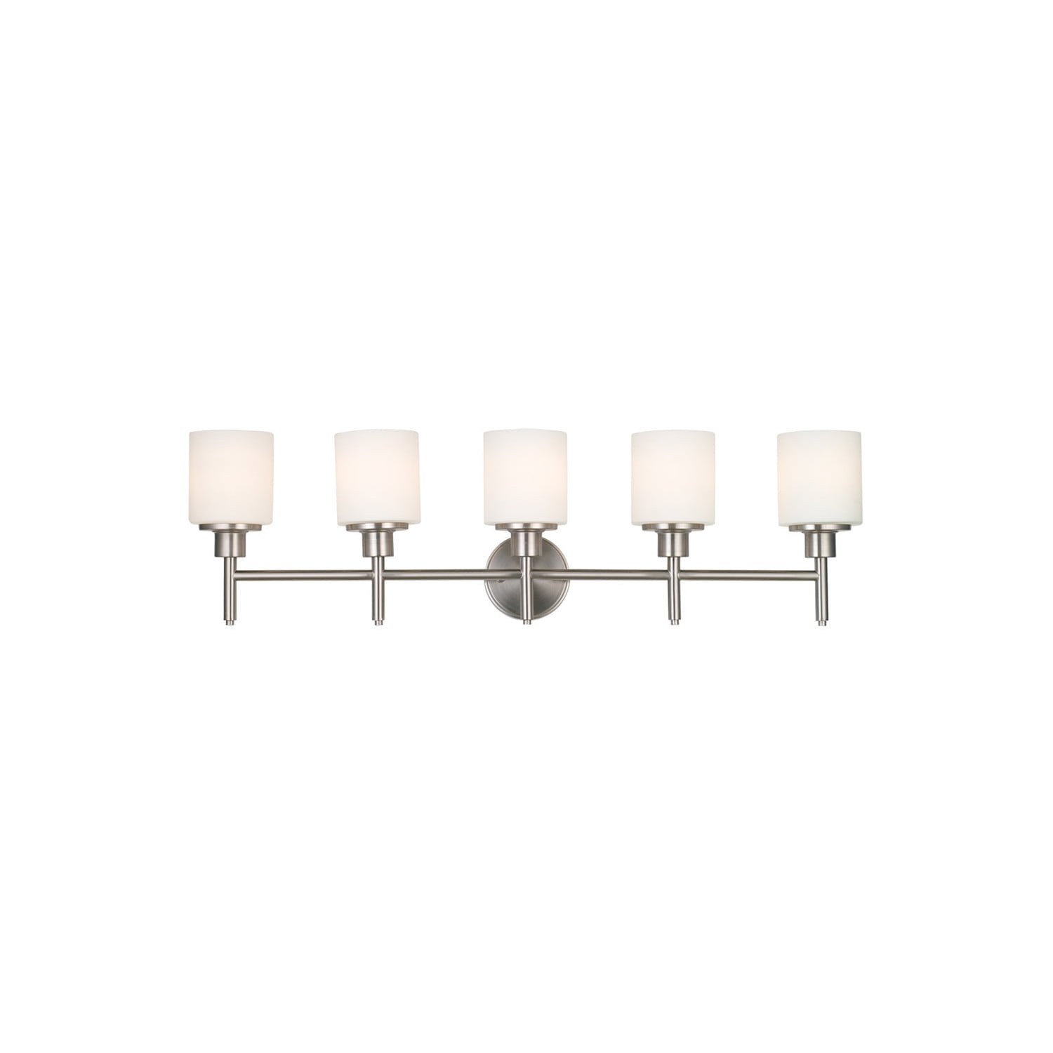 Design House 556225 Aubrey Transitional 5-Light Indoor Bathroom Vanity Light Dimmable Frosted Glass for Over the Mirror, Satin Nickel