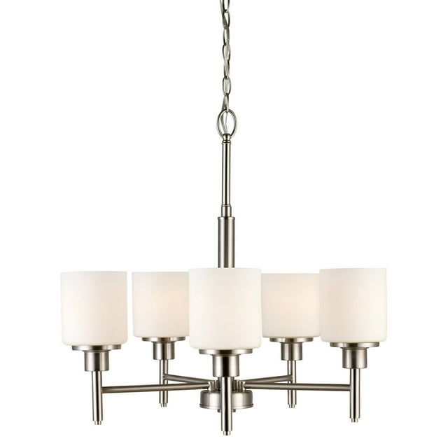 Design House 556639 Aubrey Transitional 5-Light Indoor Chandelier Dimmable Frosted Glass for Entryway Dining Room Foyer, Satin Nickel