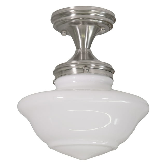 Design House Schoolhouse 9" Semi-Flush Mount Ceiling Light, Satin Nickel