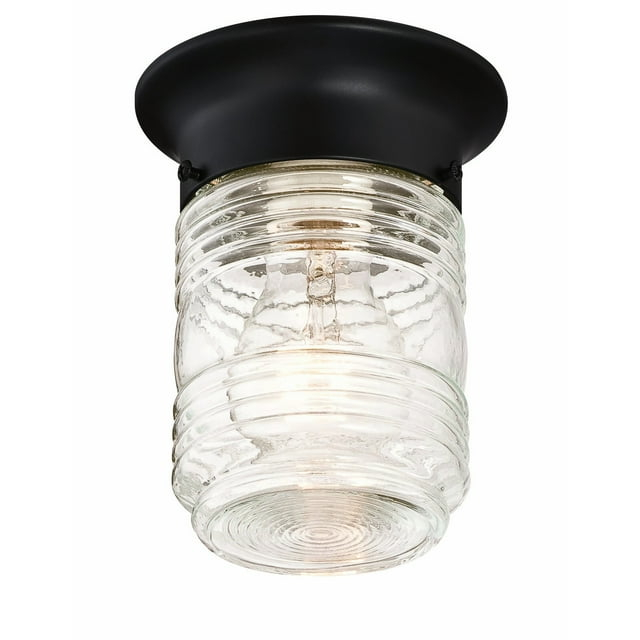 Design House Jelly Jar 1-Light Indoor/Outdoor Flush Mount Ceiling Light with Clear Ribbed Glass, Black