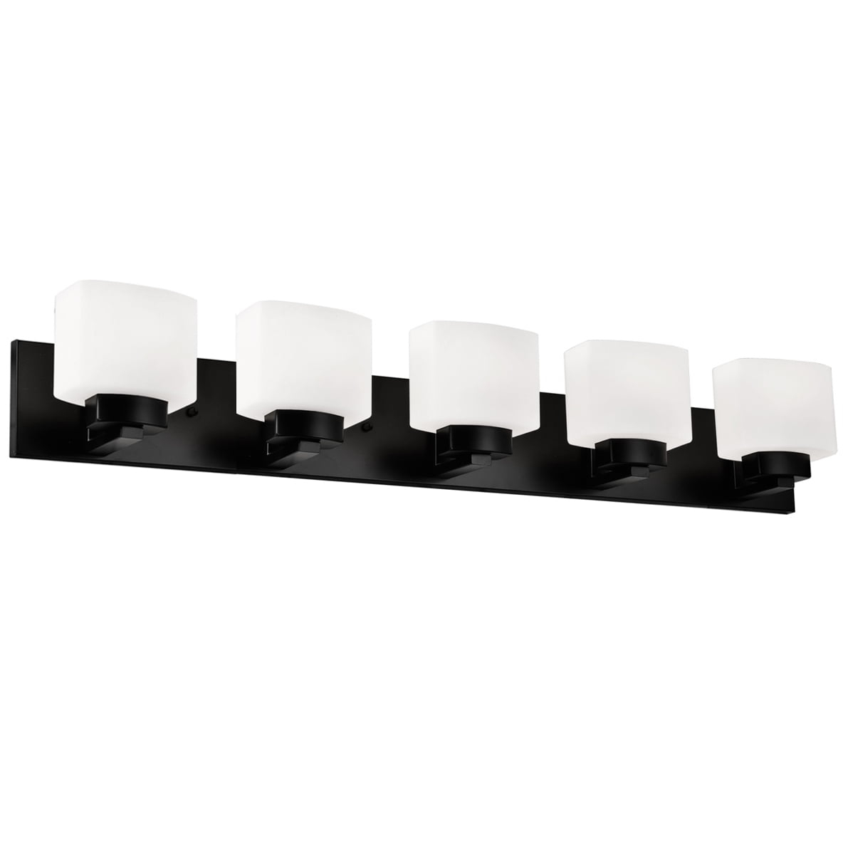 Design House Dove Creek 5-Light Dimmable Vanity Light with Frosted Glass Shades, Matte Black