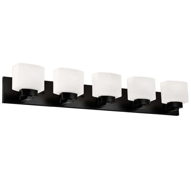 Design House Dove Creek 5-Light Dimmable Vanity Light with Frosted Glass Shades, Matte Black