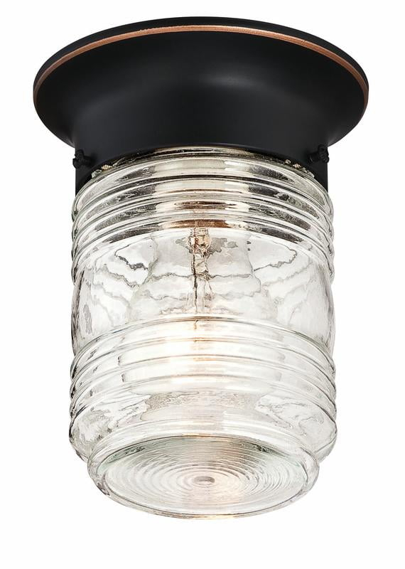 Design House Jelly Jar 1-Light Indoor/Outdoor Flush Mount Ceiling Light with Clear Ribbed Glass, Oil Rubbed Bronze