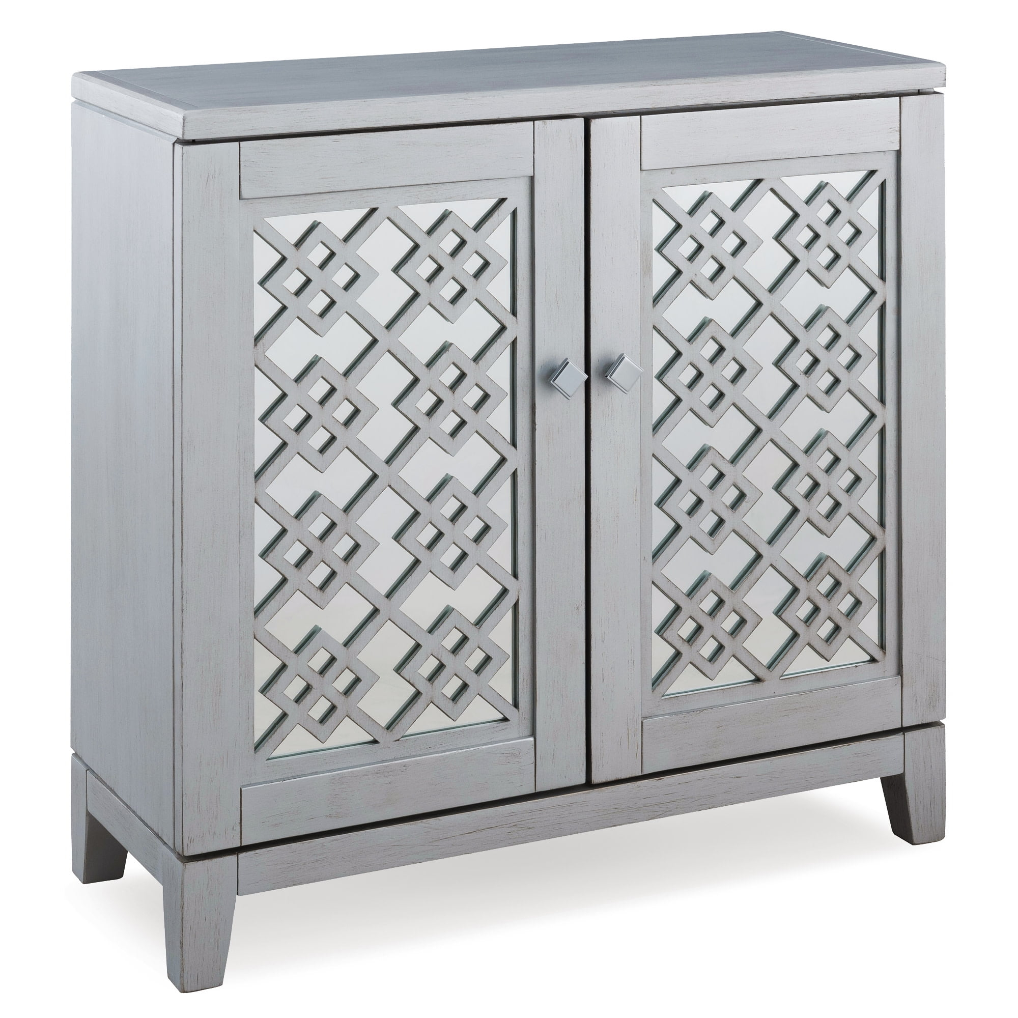 Leick Diamond Mirrored Wood Console Table in Silver Leaf