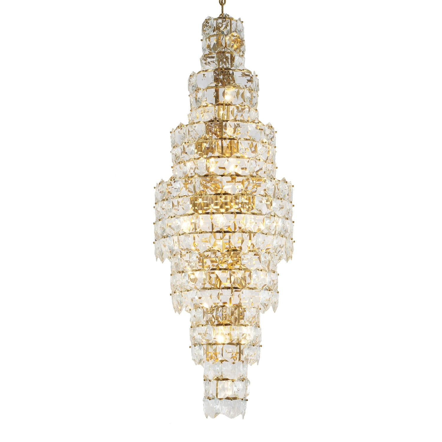 Design Living 28-Light D24'' Seven Tier Brass Frame Chandelier with Clear Hanging Crystals