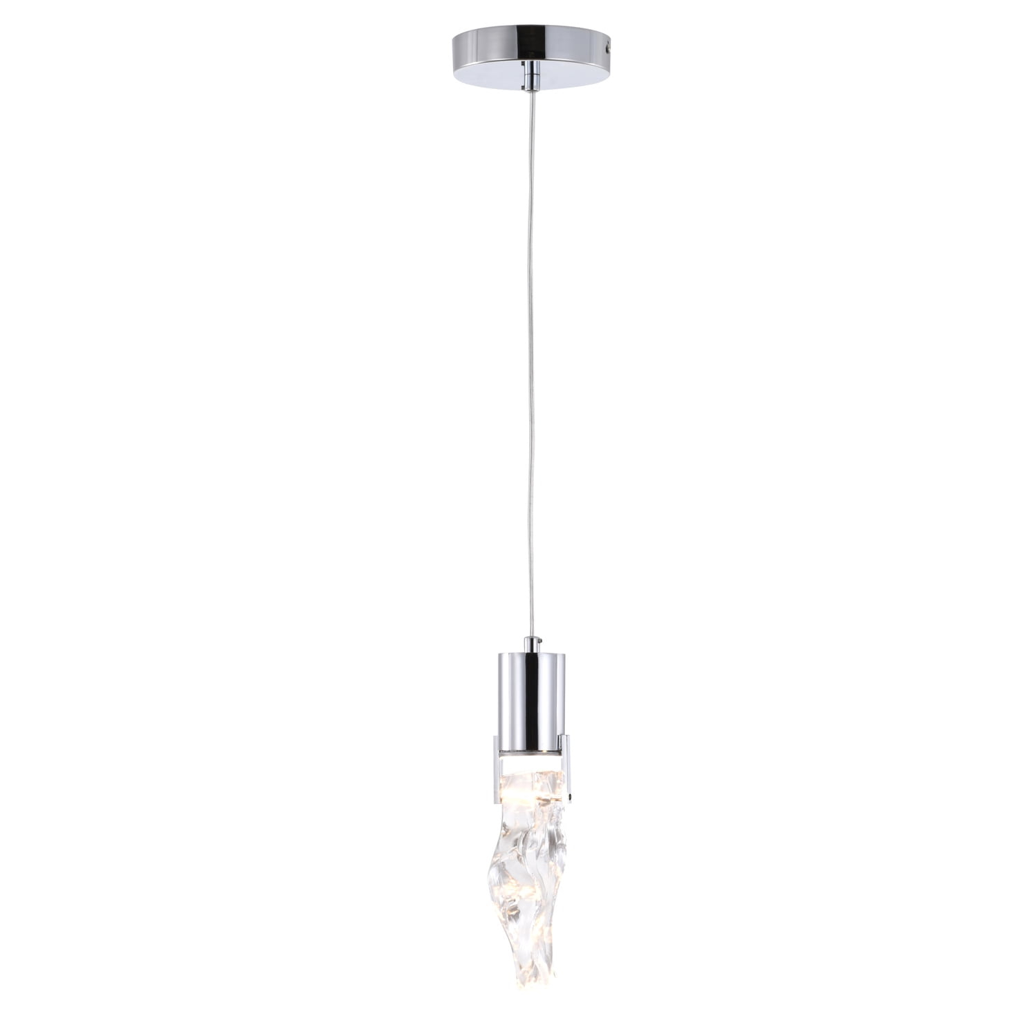 Design Living Chrome Metal LED Pendant With A Clear Crystal Stone