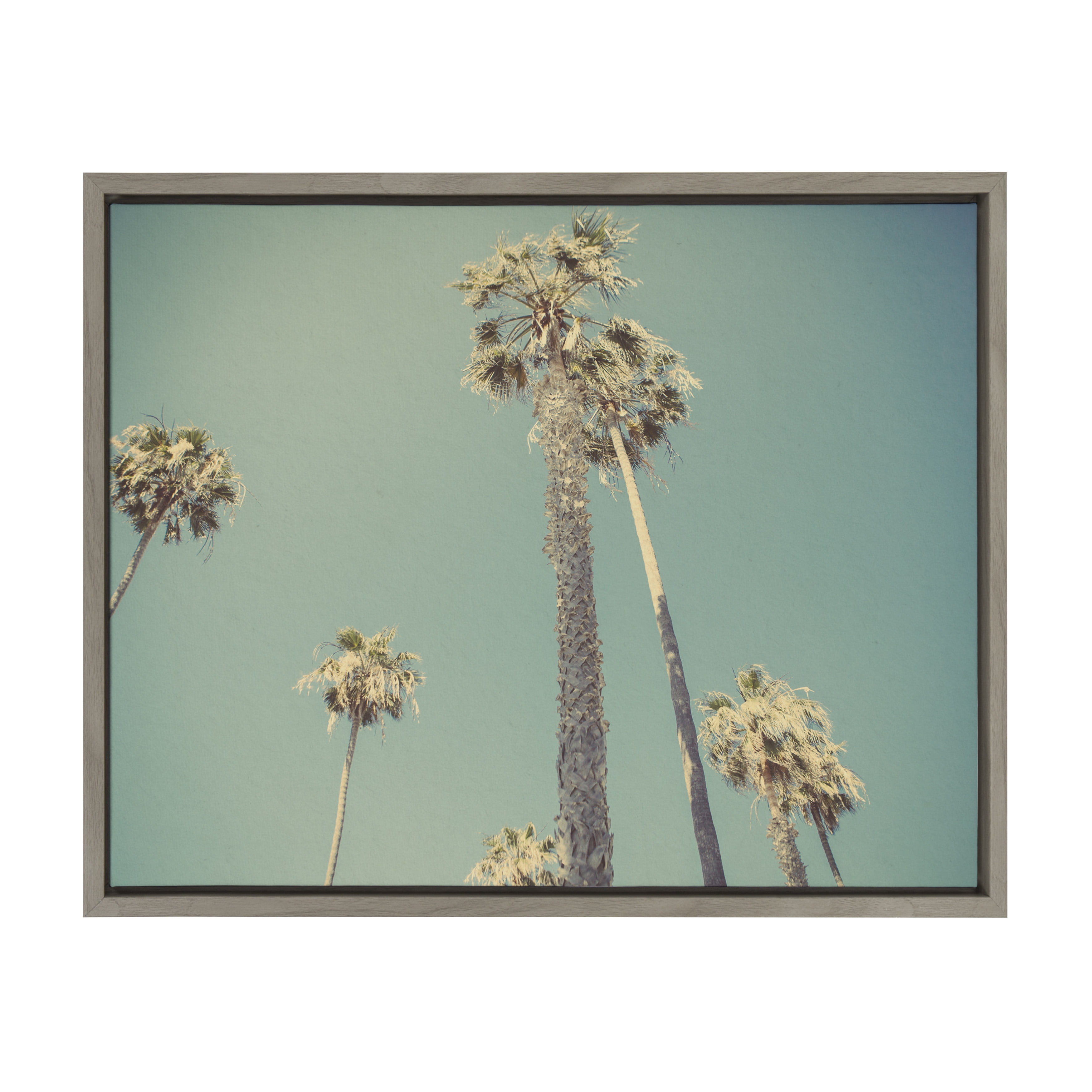 DesignOvation Sylvie Palm Trees in Lajolla Framed Canvas Wall Art By Shawn St. Peter, 18x24 Gray, Coastal Beach-Inspired Home Decor