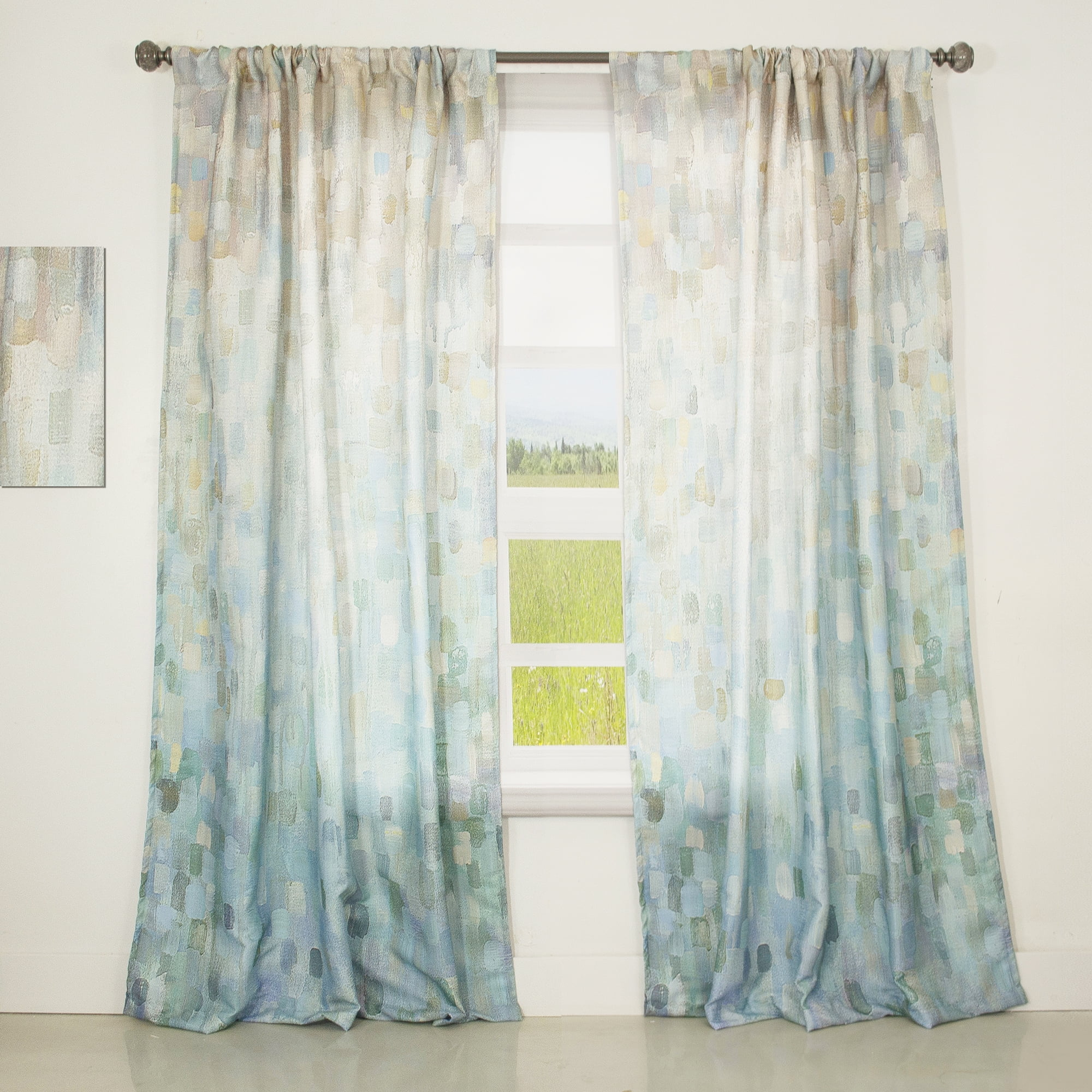 Designart 'Abstract Blue Blocked' Nautical & Coastal Curtain Panel