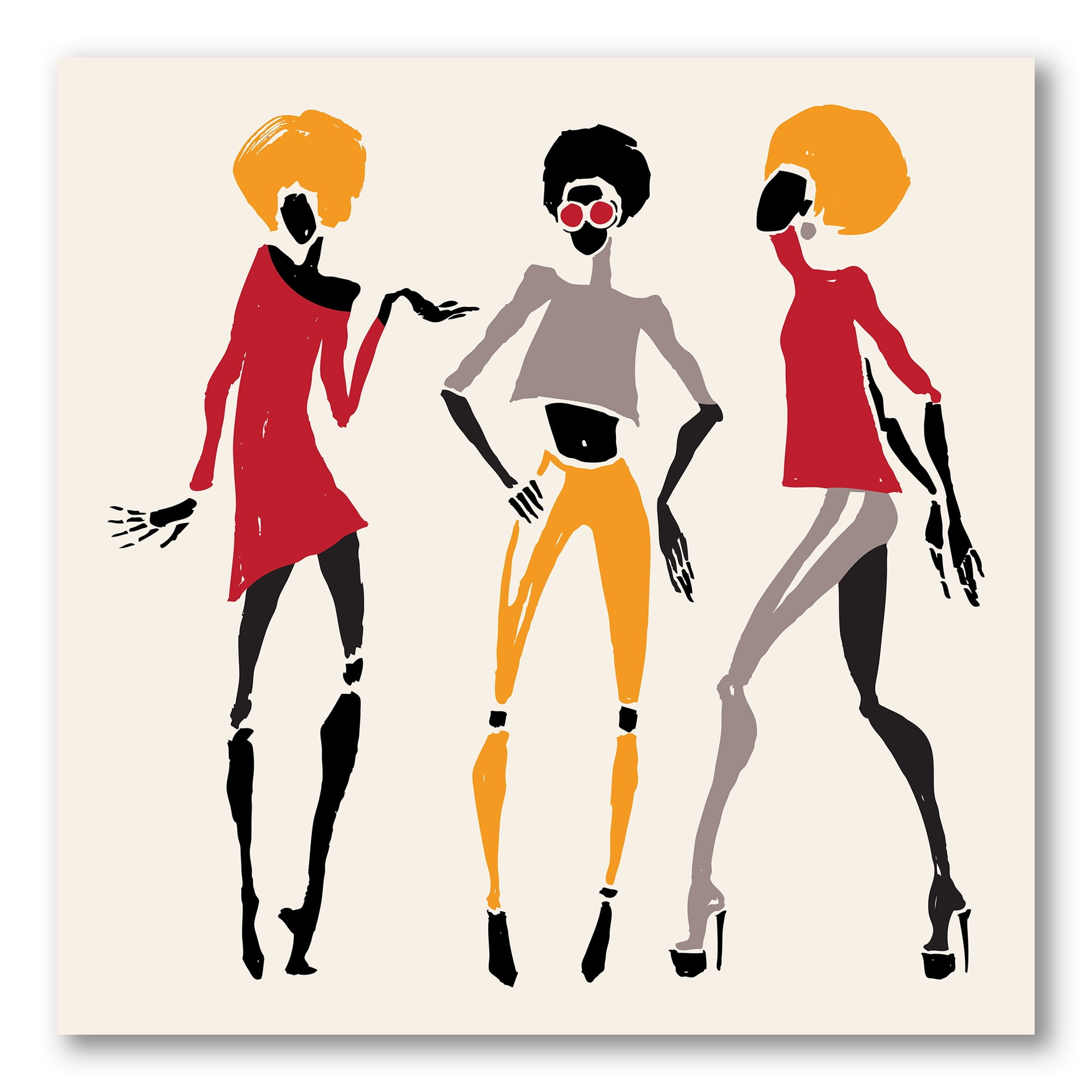 Designart ' African American Women Silhouettes Red and Yellow I ' Modern Canvas Wall Art Print