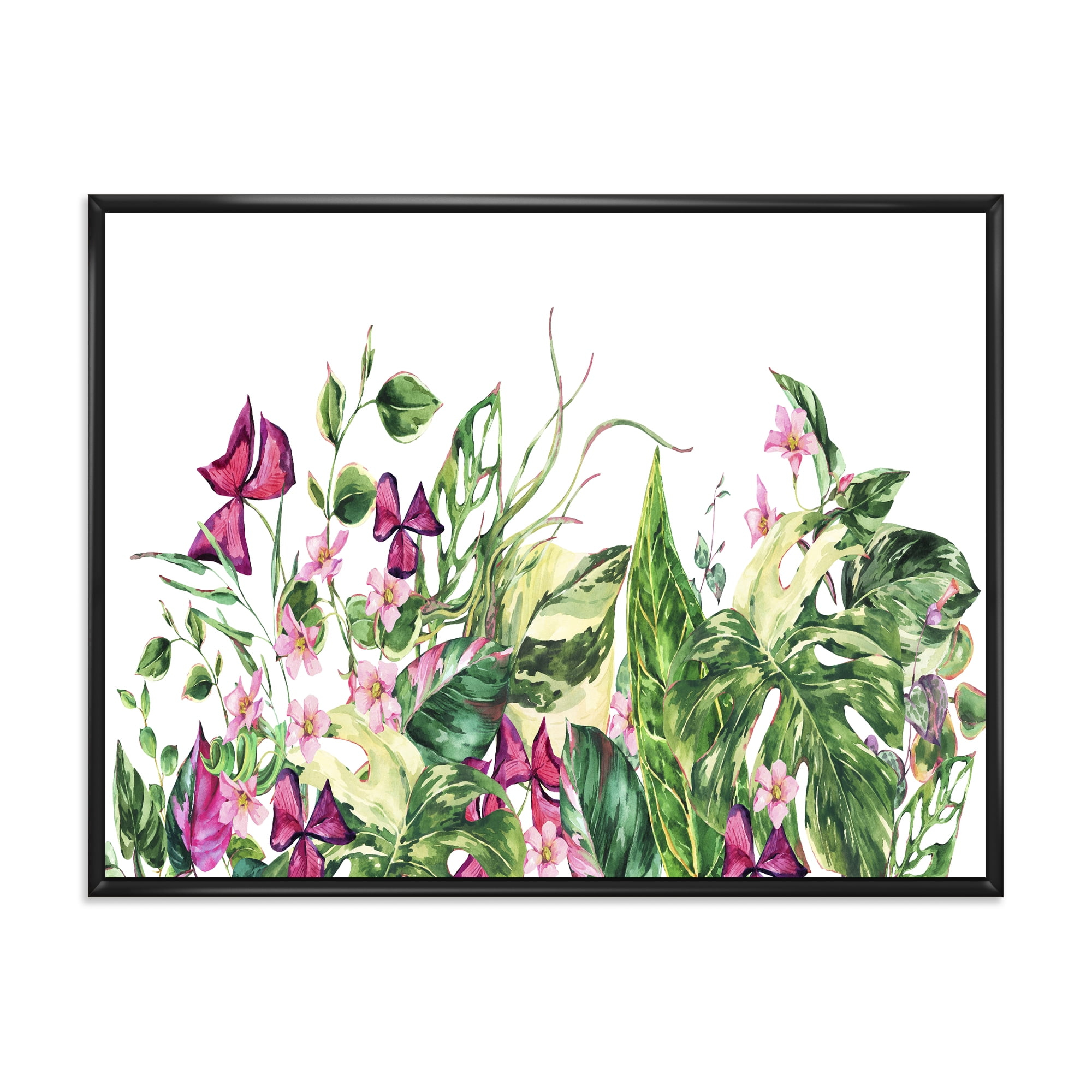 Designart 'Ancient Floral Tropical Leaves I' Tropical Framed Canvas Wall Art Print