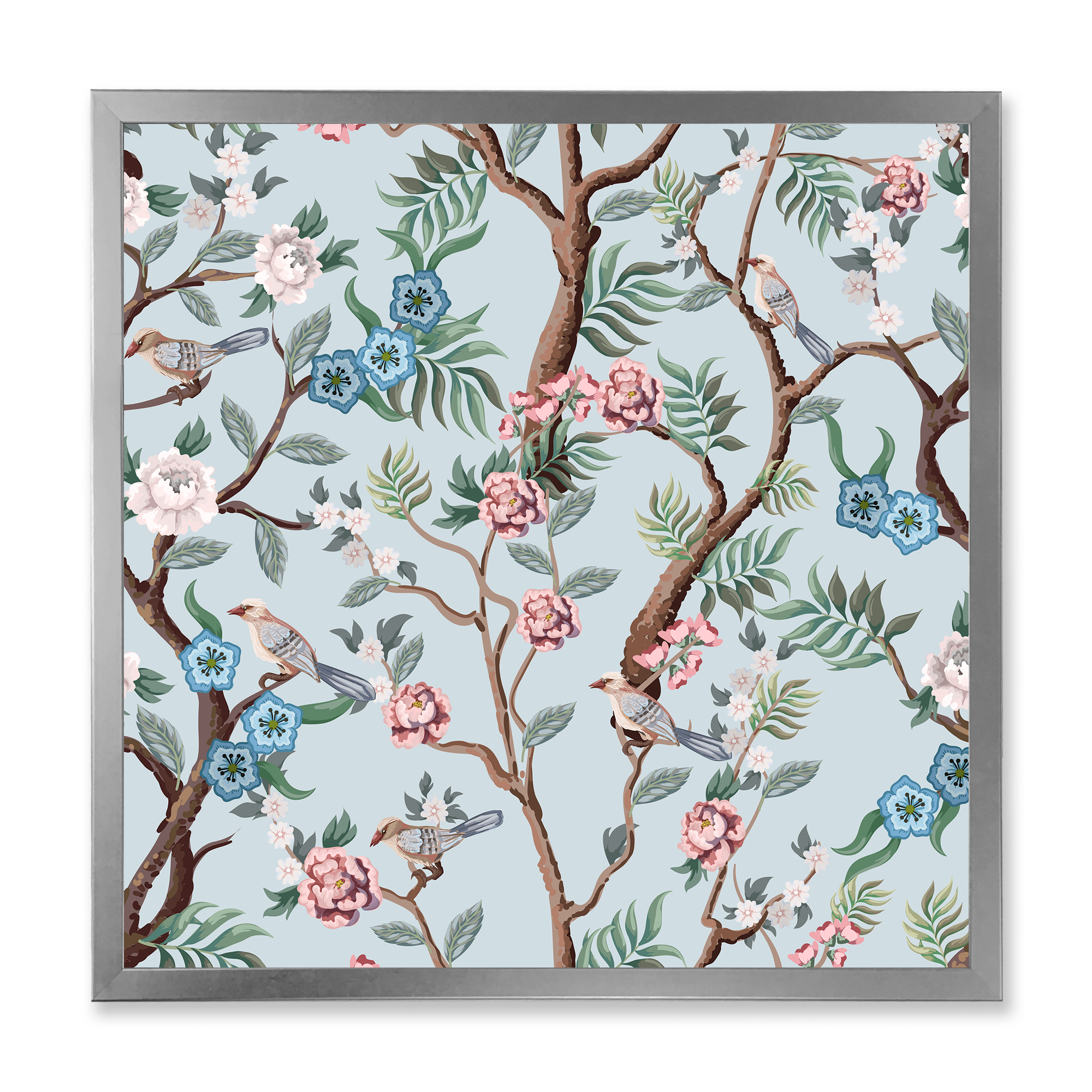 Designart 'Birds and Peonies With Chinoiserie X' Traditional Framed Art Print