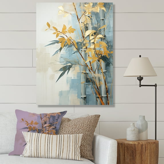 Designart "Blue Bamboo With Gold IV" Bamboo Wall Decor