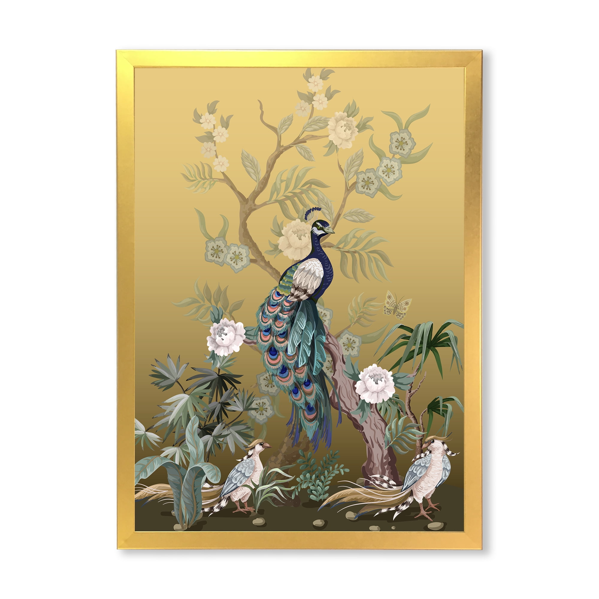 Designart 'Chinoiserie With Peonies and Birds VI' Traditional Framed Art Print