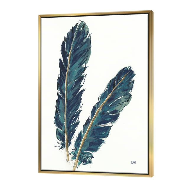 Designart ' Gold Indigo Feathers IV ' Modern Bohemian Framed Canvas