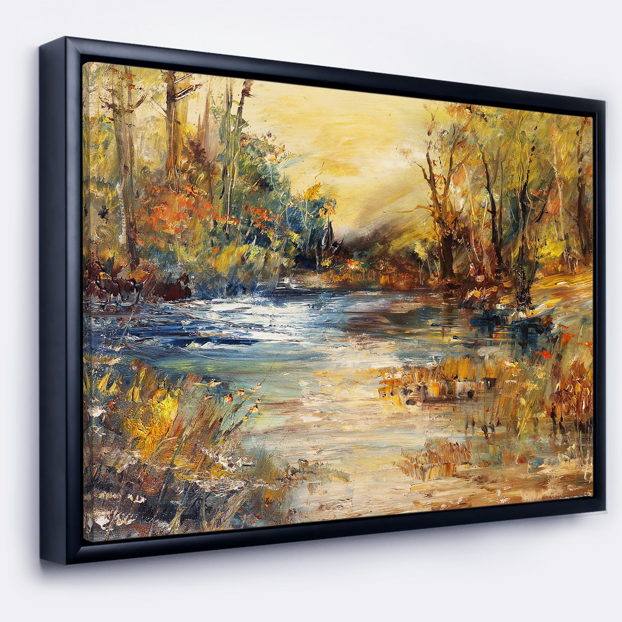 Designart ' Stream in Forest Oil Painting ' Landscape Painting Framed Canvas Print