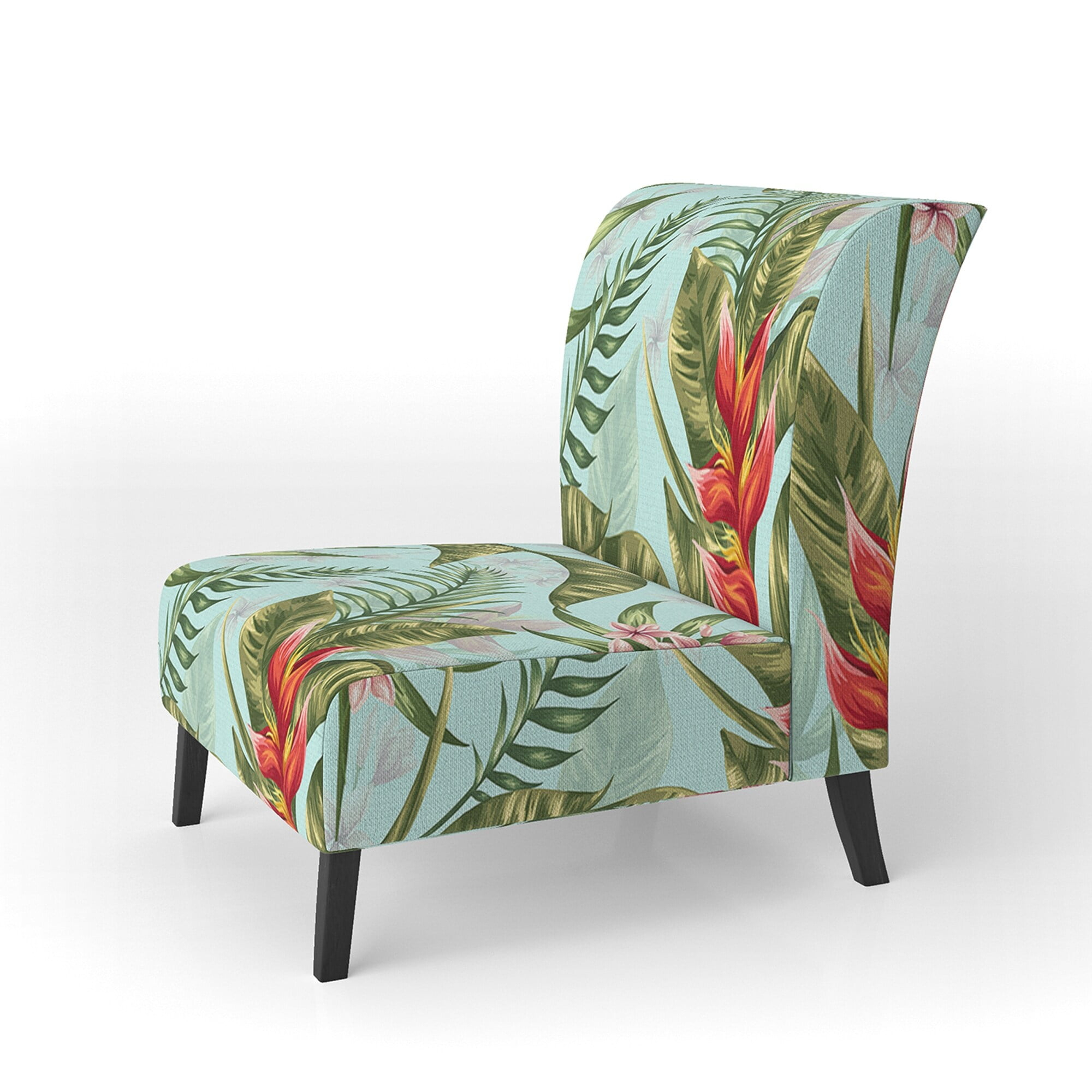 Designart "Tropical Foliage II" Upholstered Mid-Century Accent Chair - Arm Chair