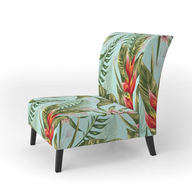 Designart "Tropical Foliage II" Upholstered Mid-Century Accent Chair - Arm Chair