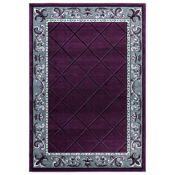 Designer Home Swan Area Rug 2050 10982 Altamont Plum Flur De Lis Scrolls 1' 10" x 2' 8" Rectangle