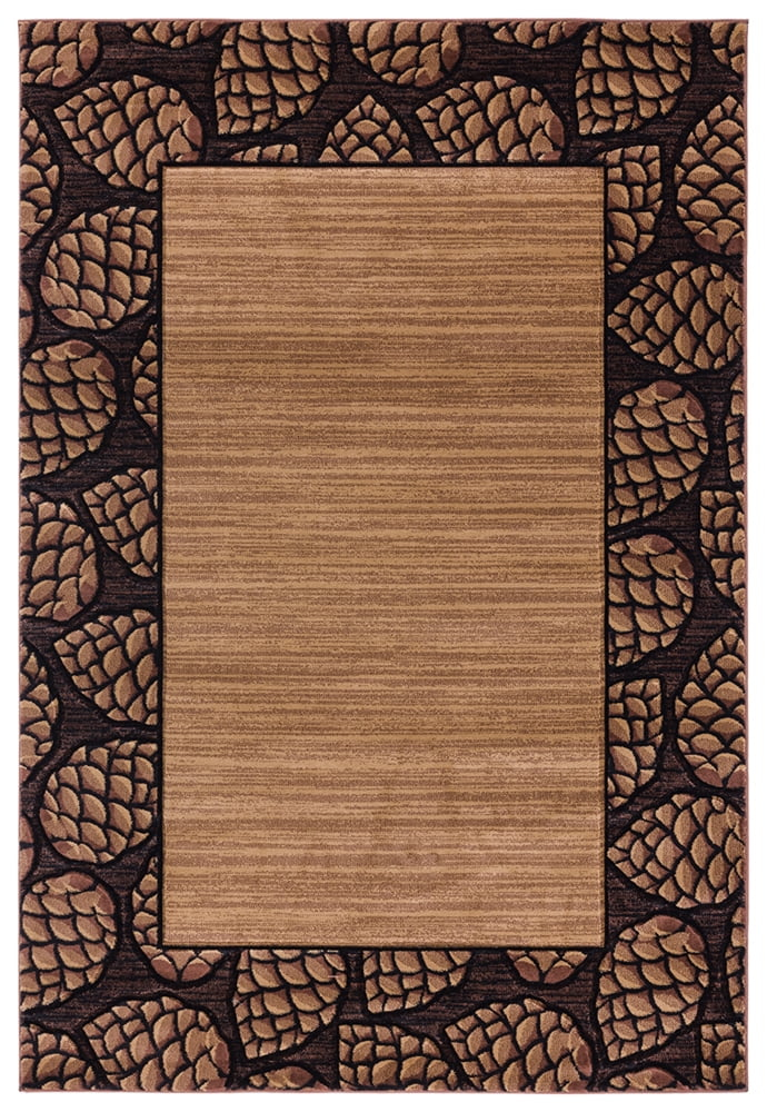 Designer Home Woodlands Area Rug 2055 41026 Pine Border Beige Lined Acorns 1' 10" x 2' 8" Rectangle