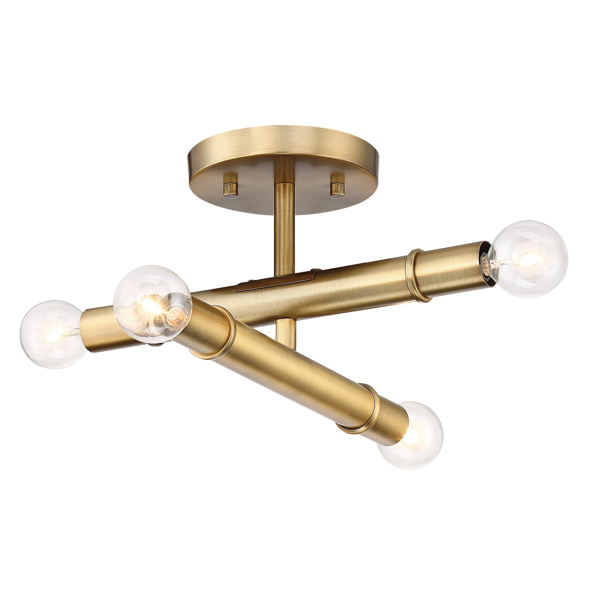 Emmett 12 in. 4-Light Old Satin Brass Mid-century Entryway Semi-Flush Mount with No Bulbs Included