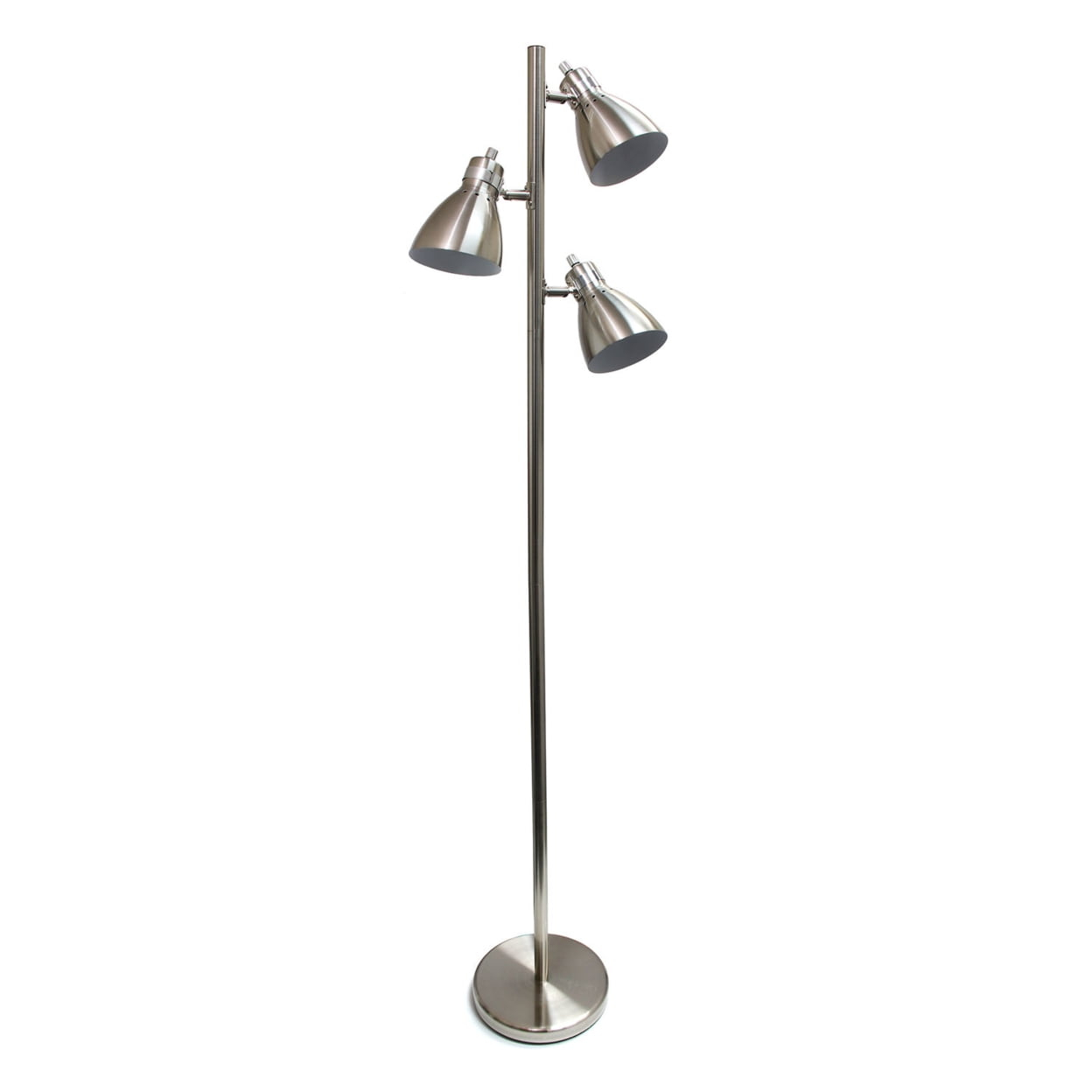 Simple Designs 3-Light Tree Floor Lamp, 63-3/8", Brushed Nickel Shade/ Brushed Nickel Base