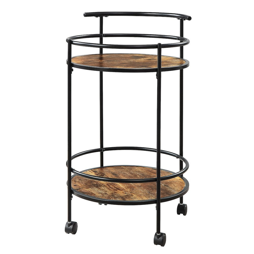 Designs2Go Charlie Serving Bar Cart in Walnut Wood Finish and Black Metal Frame