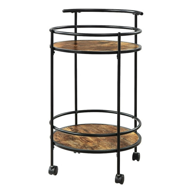 Designs2Go Charlie Serving Bar Cart in Walnut Wood Finish and Black Metal Frame