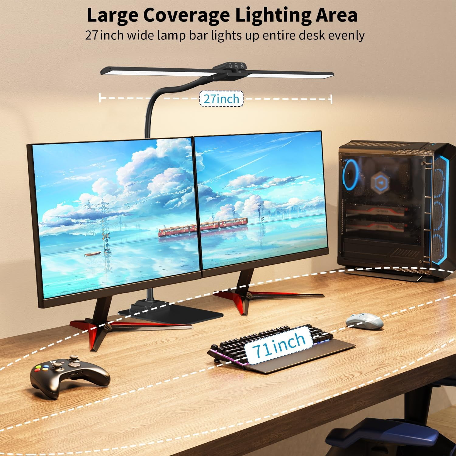 Desk Lamp Double Light: Bright Led Desk Lights for Home Office - Eye Care Reading Table Lamps with Base - Dimmable Desktop Lighting for Computer Monitor Study Drafting