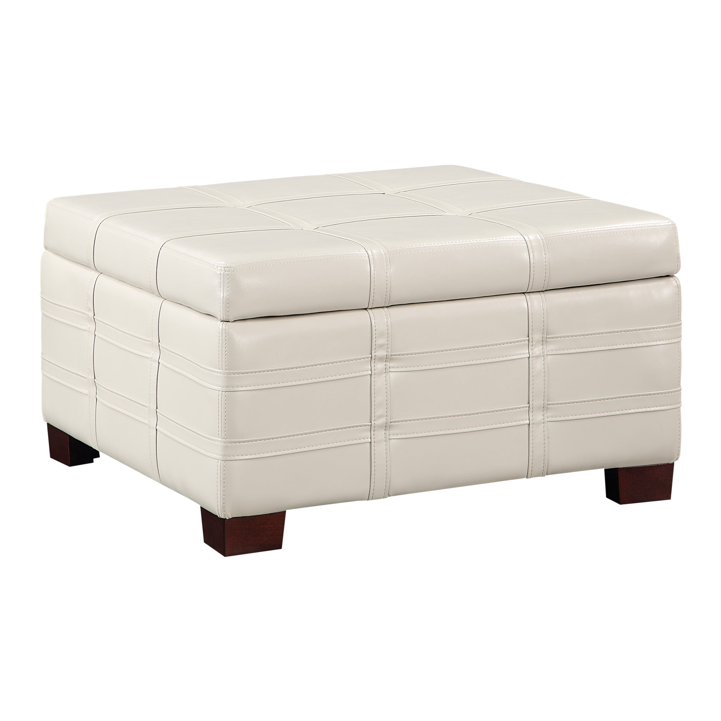 Detour Strap Square Storage Ottoman in Cream Faux Leather