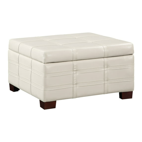 Detour Strap Square Storage Ottoman in Cream Faux Leather
