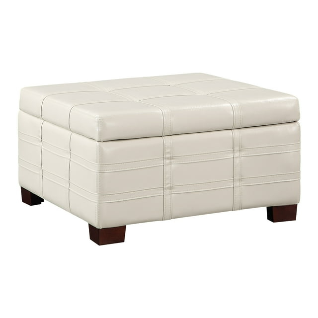 Detour Strap Square Storage Ottoman in Cream Faux Leather