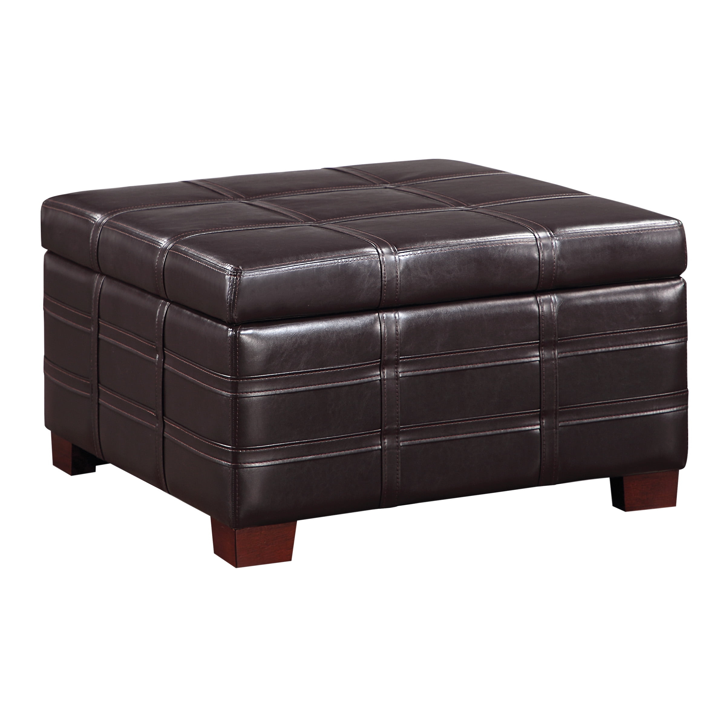 Detour Strap Square Storage Ottoman in Espresso Faux Leather