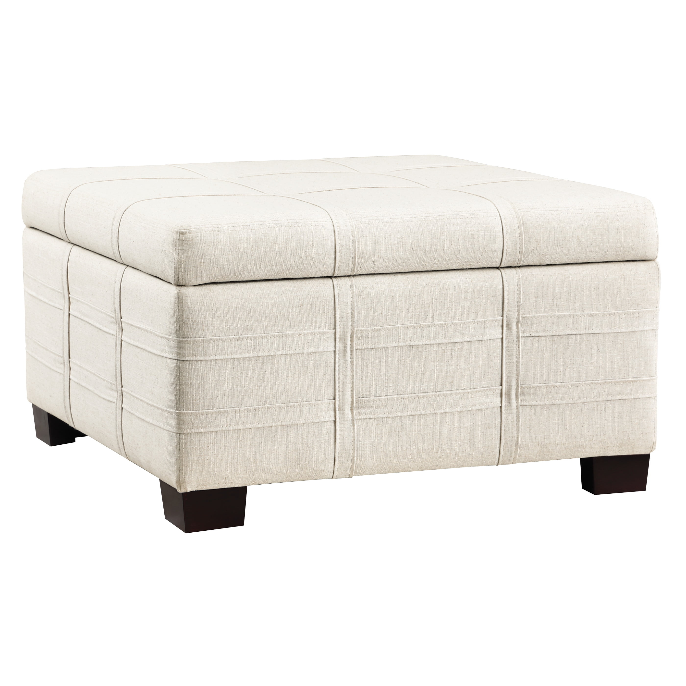 Detour Strap Square Storage Ottoman in Linen White Fabric