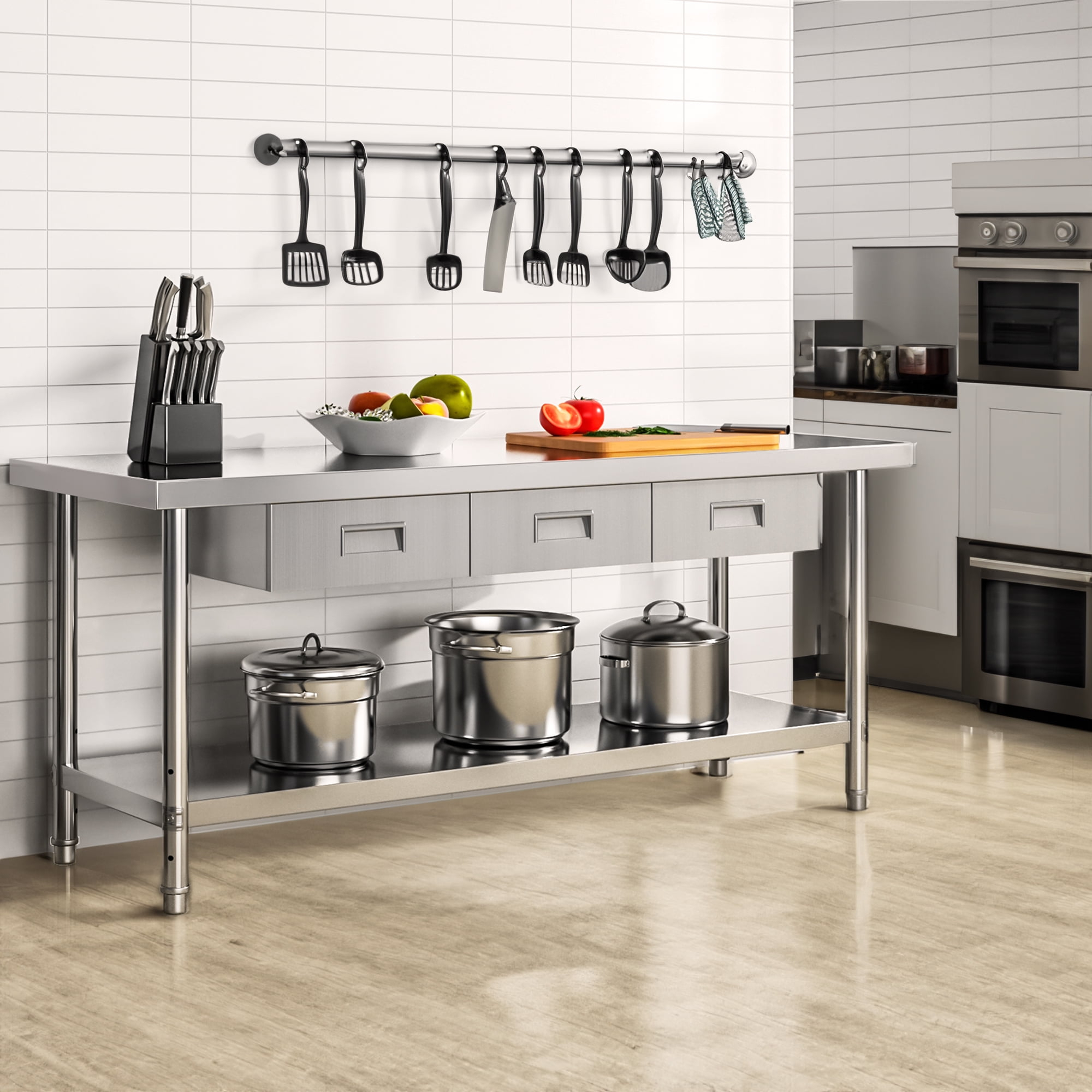 Dextrus 72" X 24" Stainless Steel Table with 3 Drawers, Work Table with Drawer