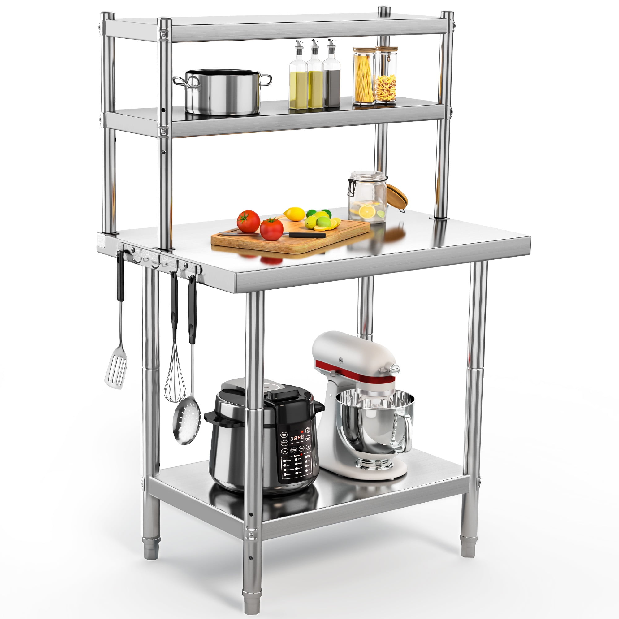 Dextrus Stainless Steel Table with Overshelves, 48" X 24" Work Table with 48" X 12" Shelf, Metal Table Prep Table for Home Kitchen Restaurant Garage Warehouse