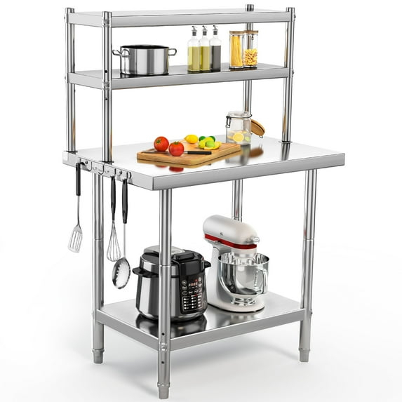 Dextrus Stainless Steel Table with Overshelves, 48" X 24" Work Table with 48" X 12" Shelf, Metal Table Prep Table for Home Kitchen Restaurant Garage Warehouse