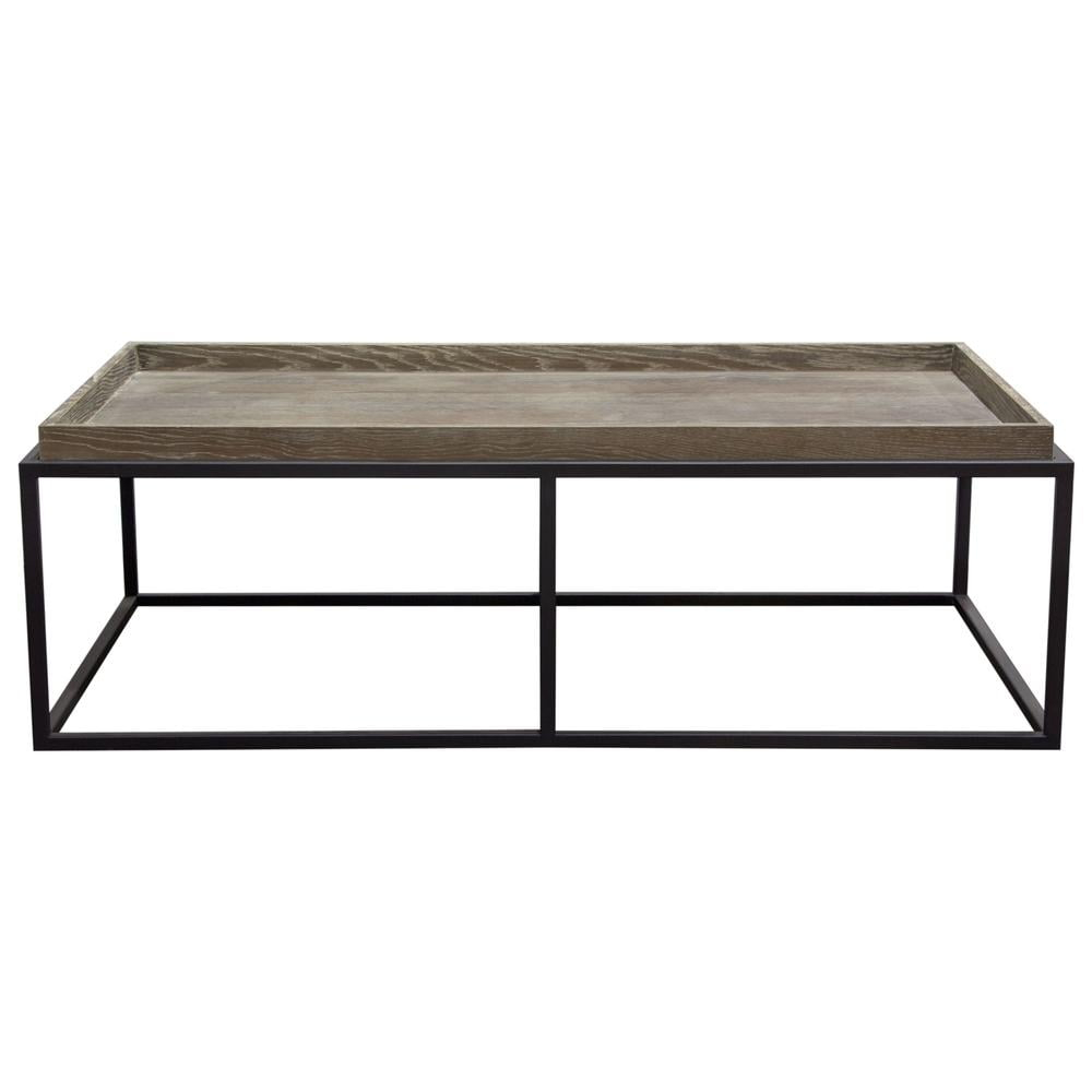 Nova Lifestyle Lex Rectangle Cocktail Table in Rustic Oak Veneer Finish Top w/ Black Powder Coated Metal Base