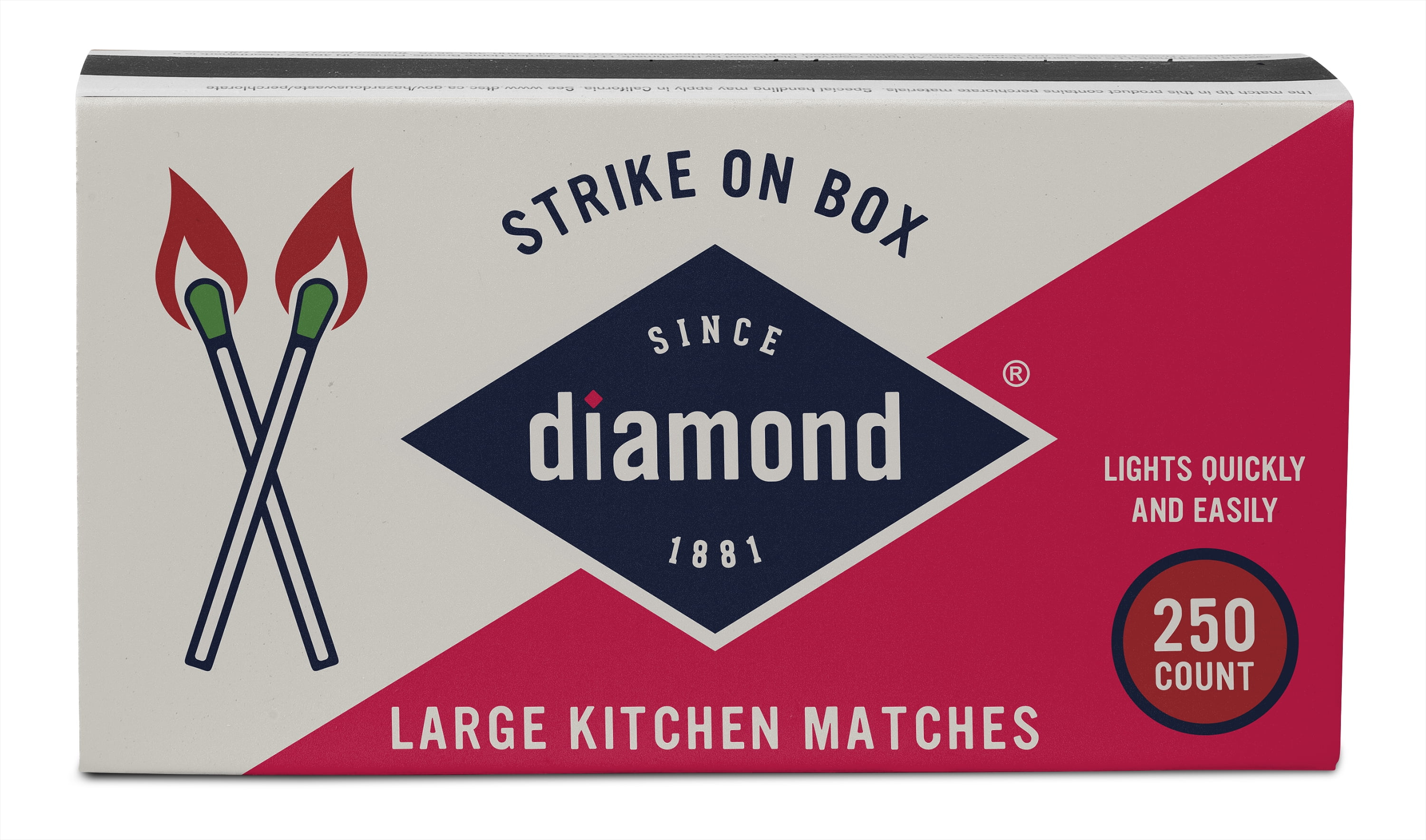 Diamond Kitchen Matches, Large Strike On Box Matches, 250 Ct for Everyday Essential Matches for Lighting Candles, Grills, Fireplaces and Firepits